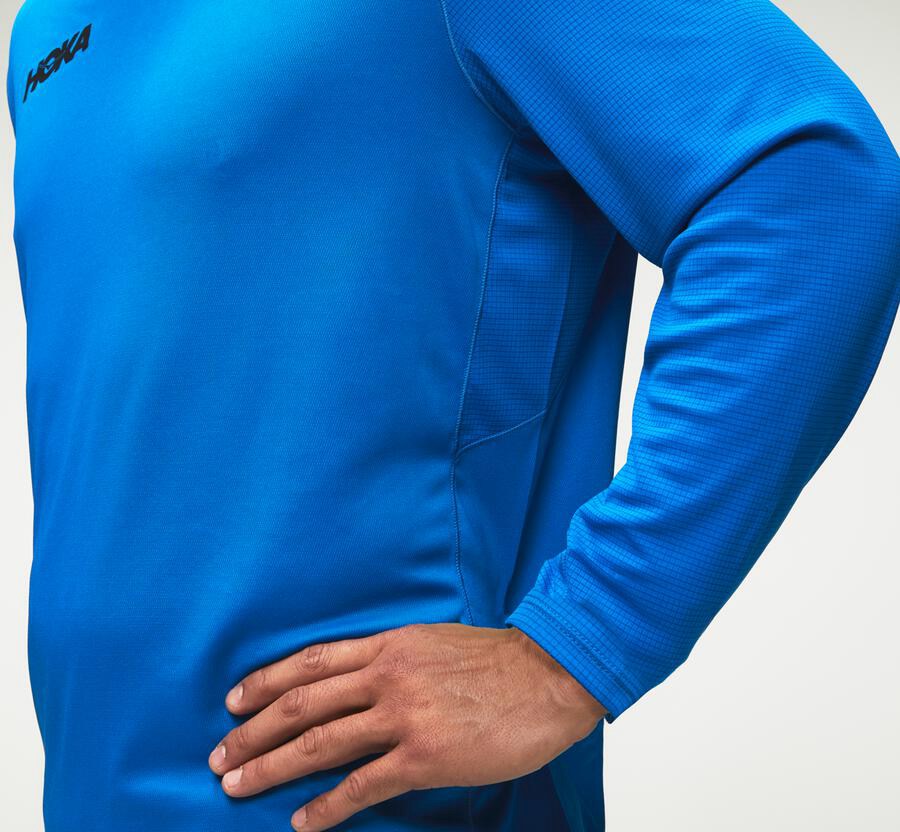 Tops Mens - Hoka One One Performance Long Sleeve - Blue - HIELNPW-79